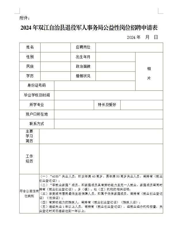 云南临沧双江自治县退役军人事务局招聘公益性岗位公告