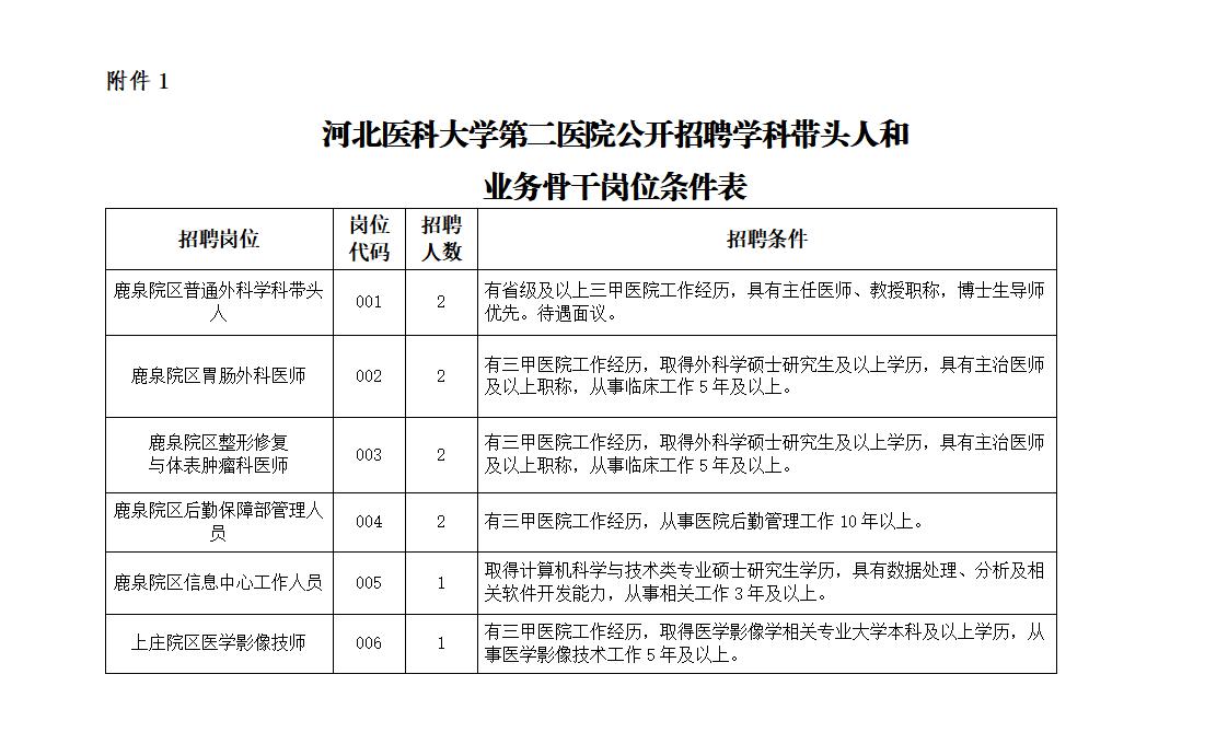 河北医科大学第二医院招聘学科带头人和业务骨干10人公告